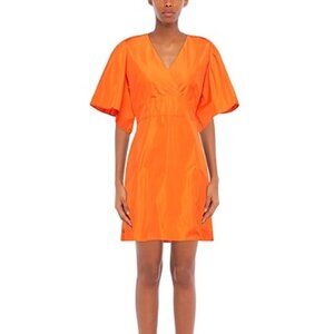 NWT Caractere Orange Taffeta Bell Sleeve Mini Dress